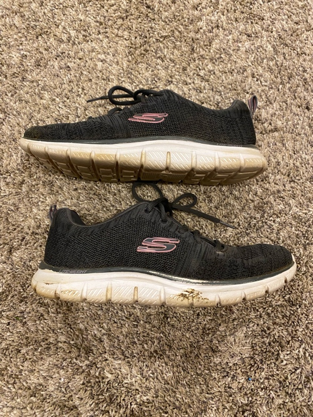 Skechers Black Knit Athletic Sneakers with Pink Logo